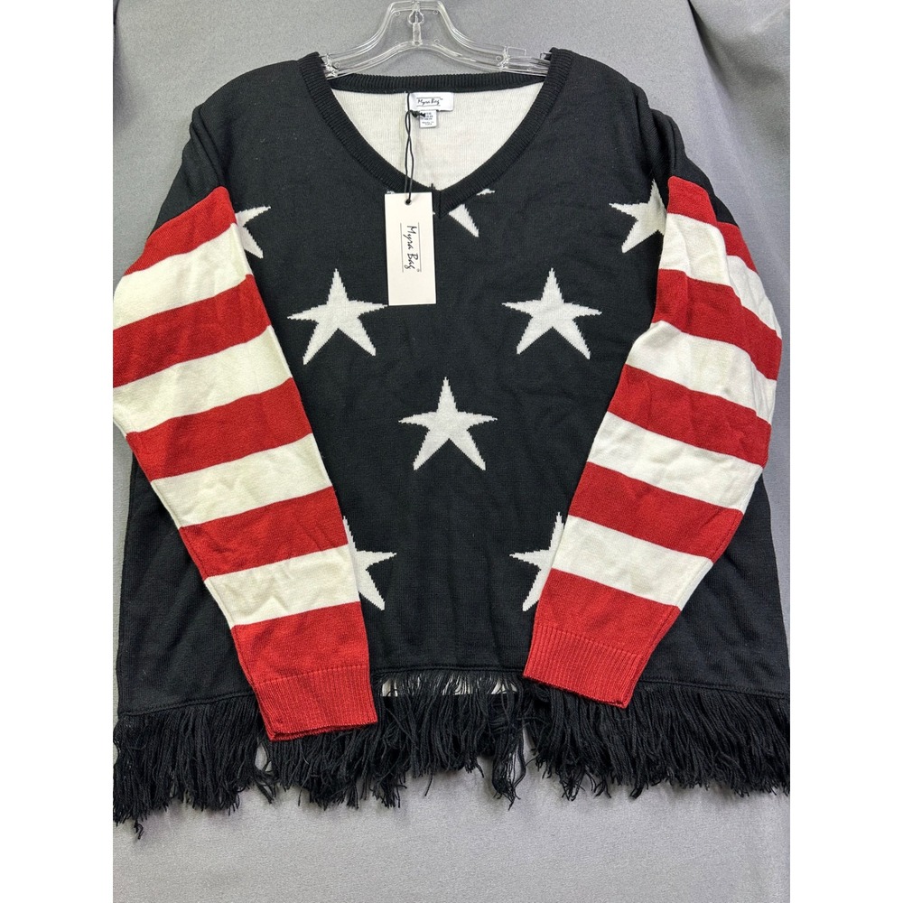 Myra Bag Women's Stars and Stripes Fringe Hem V-Neck Sweater Patriotic XL New - Picture 10 of 10